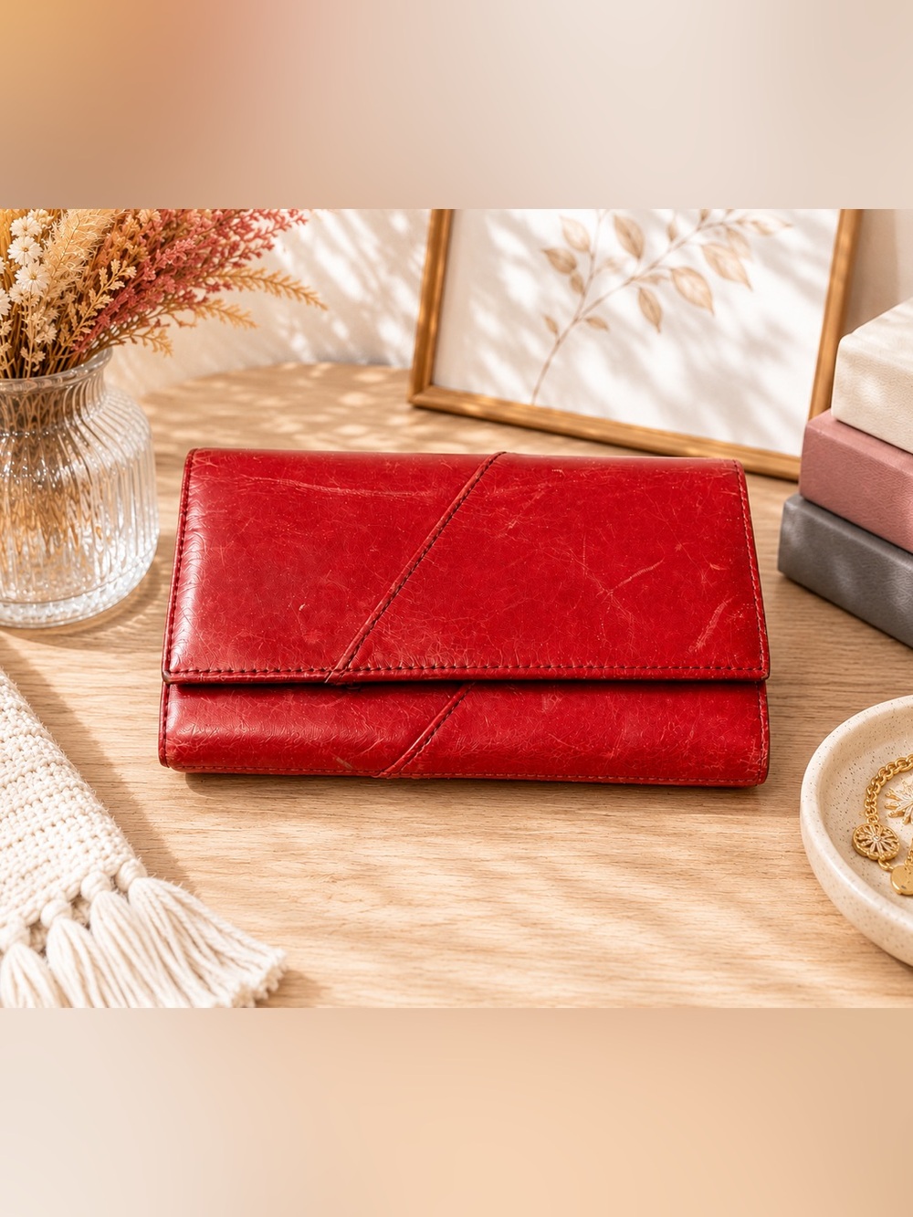 ❤️ HOBO Red Leather Continental Wallet